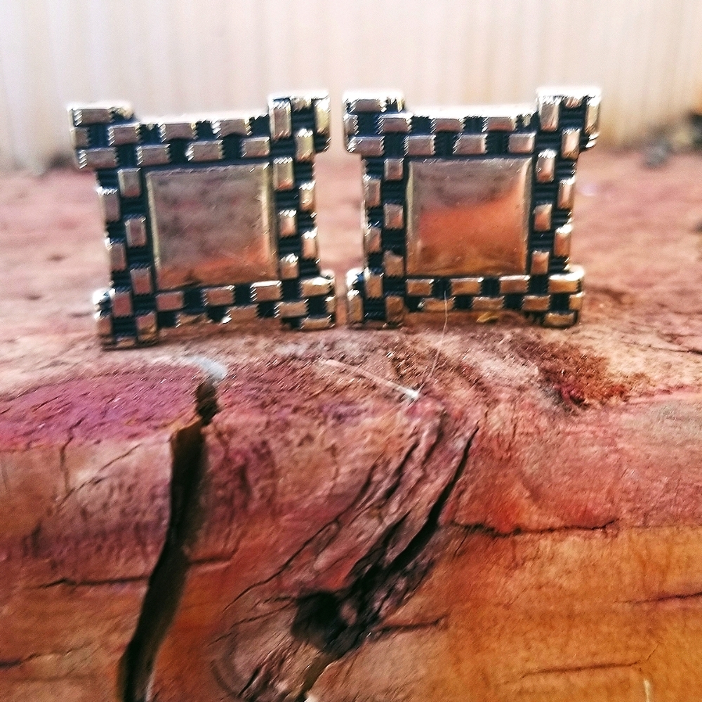 Vintage 60's Gold & Black Checkered Cufflinks